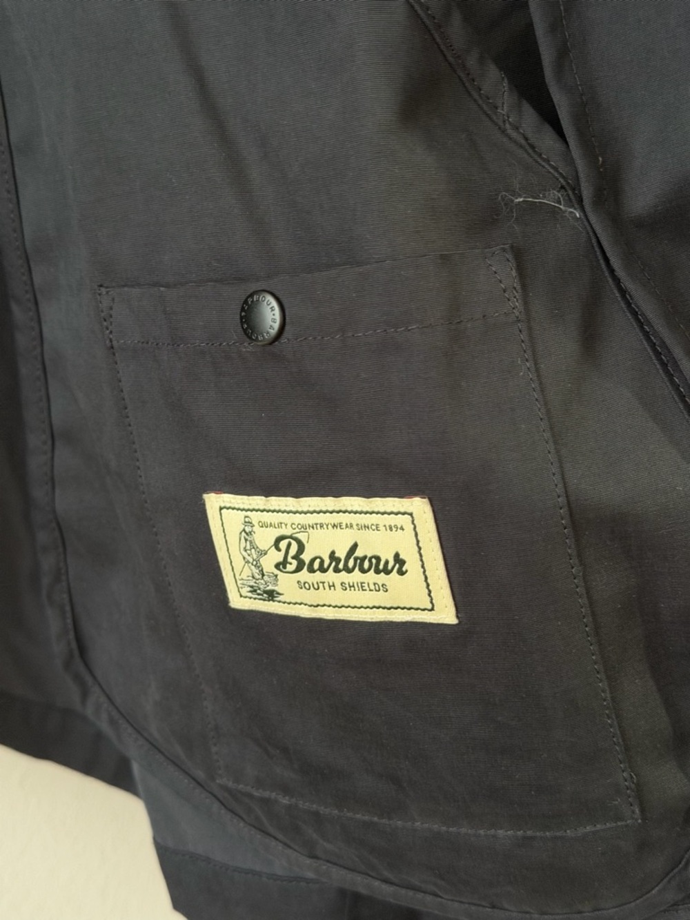 Barbour Navy Jacket with Brown Corduroy Collar - Picture 5 of 6